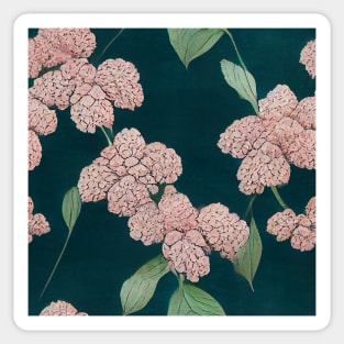 Pink Hydrangeas on Dark Green Floral Chiyogami Pattern Sticker